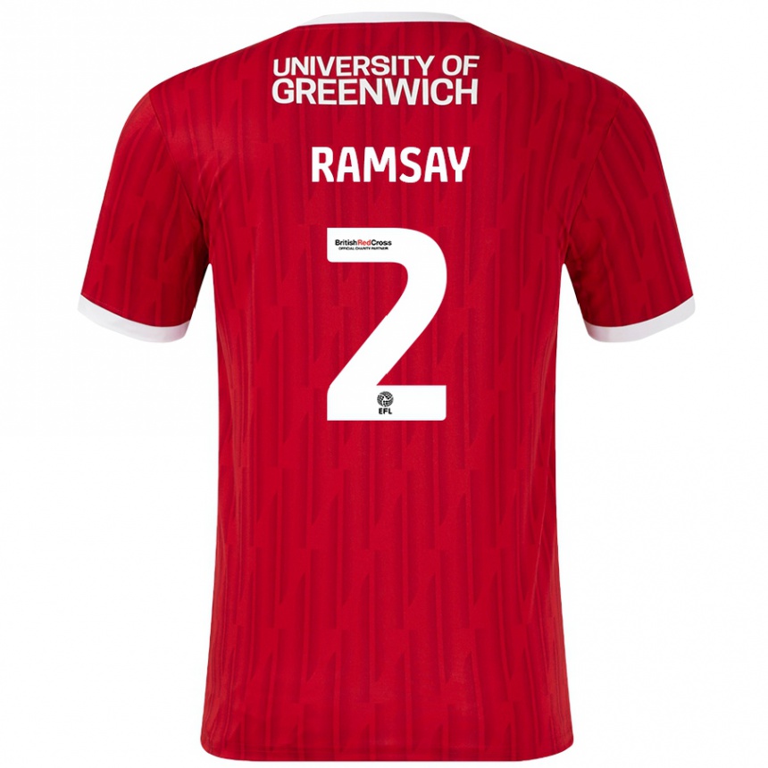 Kids Football Kayne Ramsay #2 Red White Home Jersey 2024/25 T-Shirt Uk