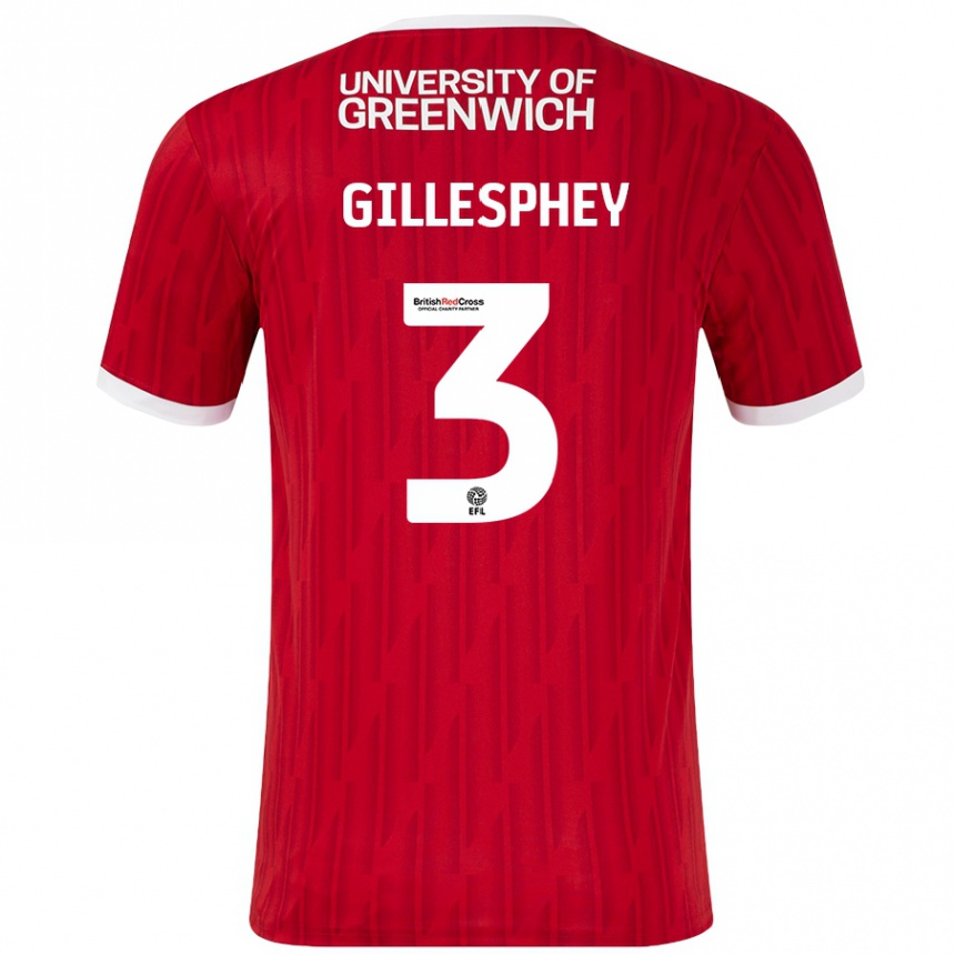 Kids Football Macaulay Gillesphey #3 Red White Home Jersey 2024/25 T-Shirt Uk