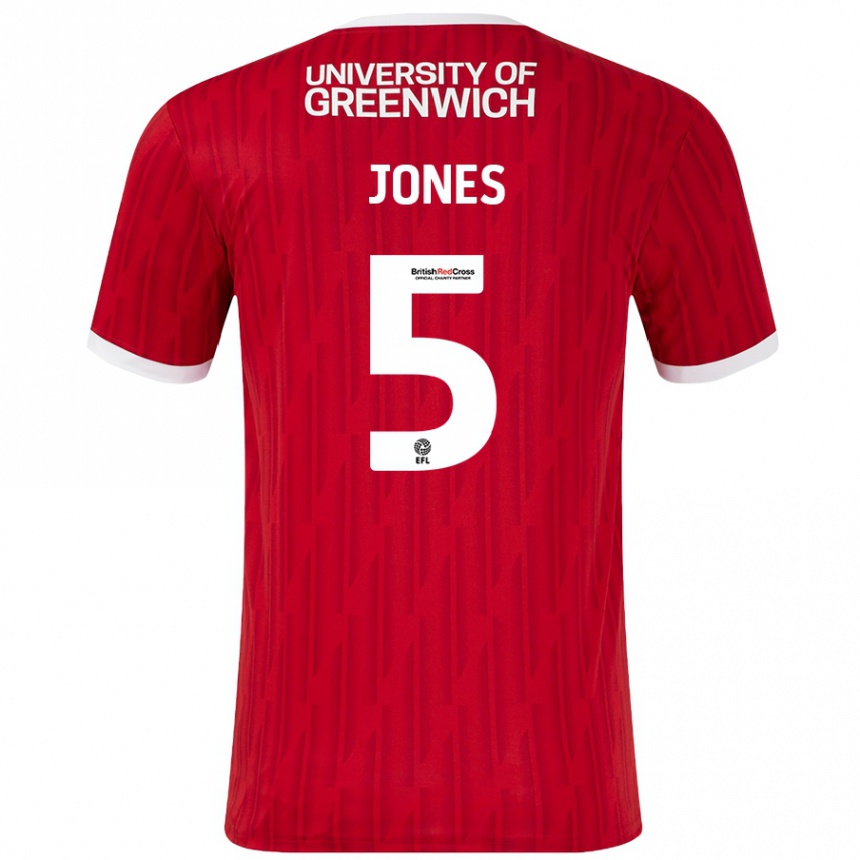 Kids Football Lloyd Jones #5 Red White Home Jersey 2024/25 T-Shirt Uk