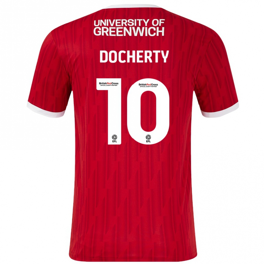 Kids Football Greg Docherty #10 Red White Home Jersey 2024/25 T-Shirt Uk