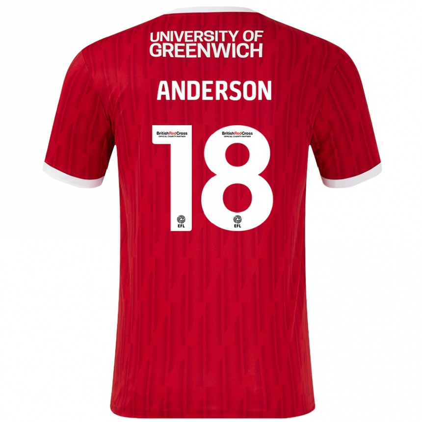 Kids Football Karoy Anderson #18 Red White Home Jersey 2024/25 T-Shirt Uk