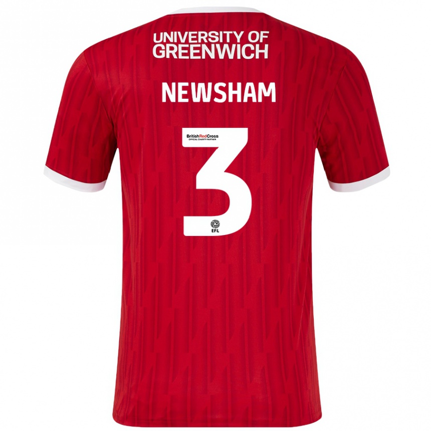 Kids Football Charlotte Newsham #3 Red White Home Jersey 2024/25 T-Shirt Uk