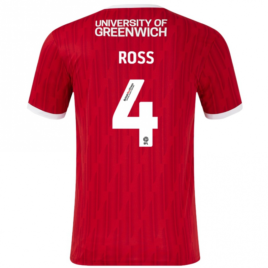 Kids Football Mia Ross #4 Red White Home Jersey 2024/25 T-Shirt Uk