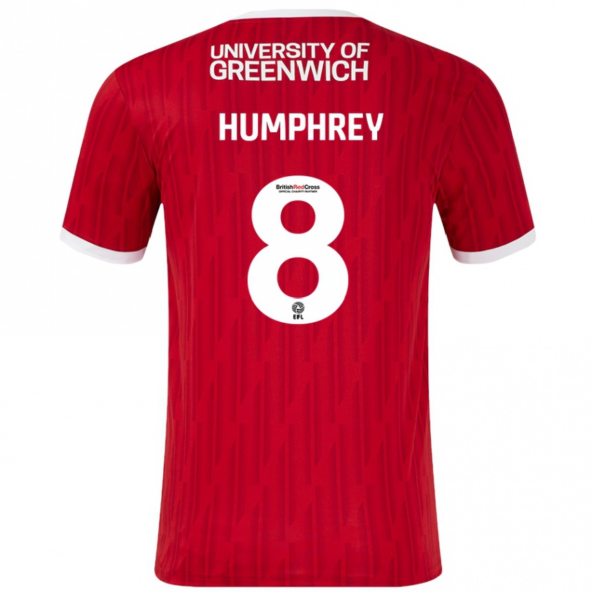 Kids Football Carla Humphrey #8 Red White Home Jersey 2024/25 T-Shirt Uk