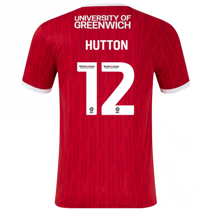 Kids Football Jodie Hutton #12 Red White Home Jersey 2024/25 T-Shirt Uk