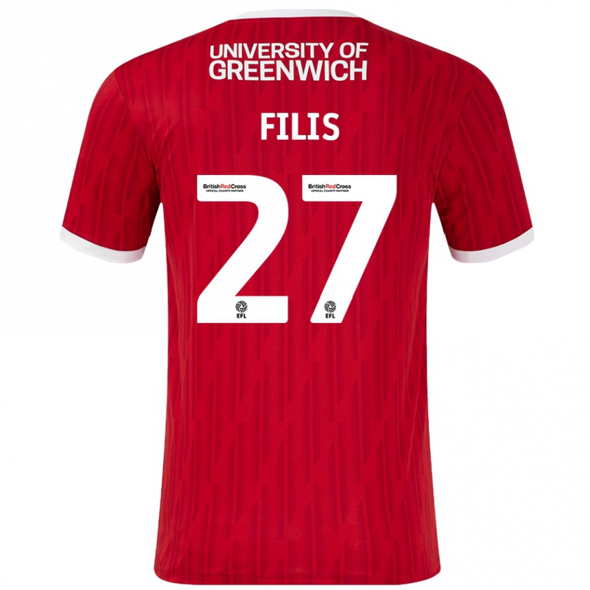 Kids Football Melisa Filis #27 Red White Home Jersey 2024/25 T-Shirt Uk