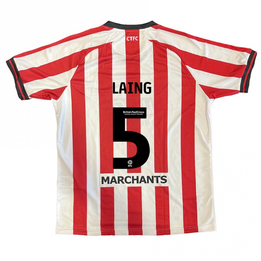 Kids Football Levi Laing #5 Red White Home Jersey 2024/25 T-Shirt Uk