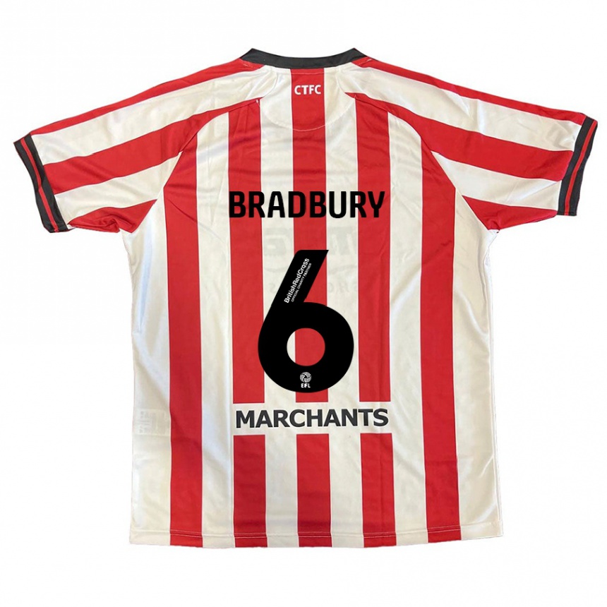 Kids Football Tom Bradbury #6 Red White Home Jersey 2024/25 T-Shirt Uk