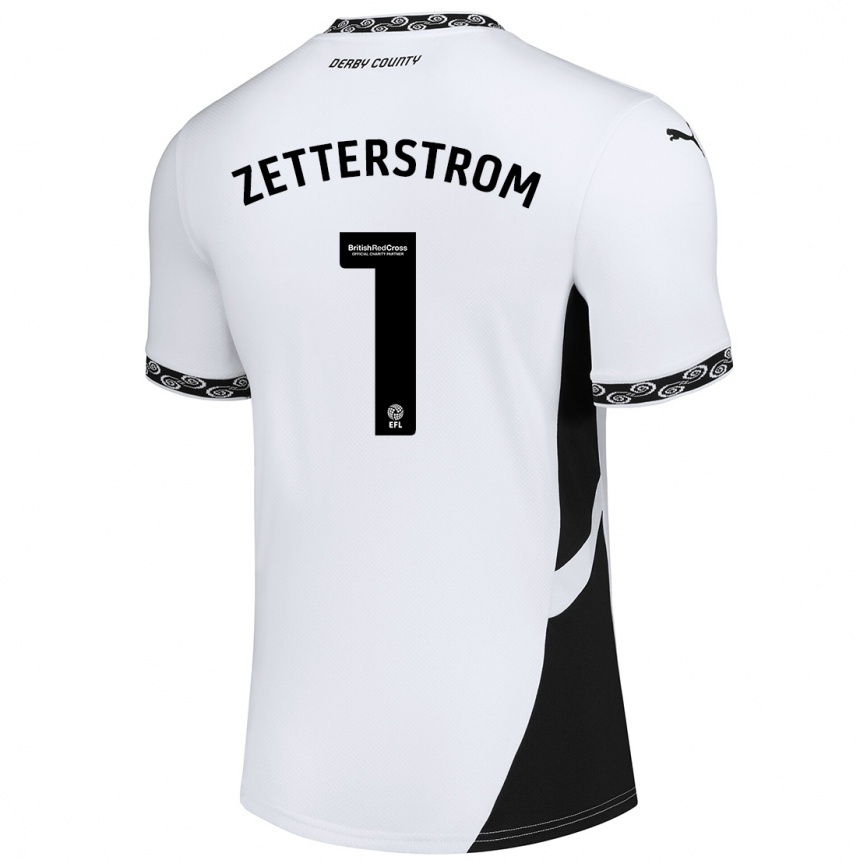 Kids Football Jacob Widell Zetterström #1 White Black Home Jersey 2024/25 T-Shirt Uk