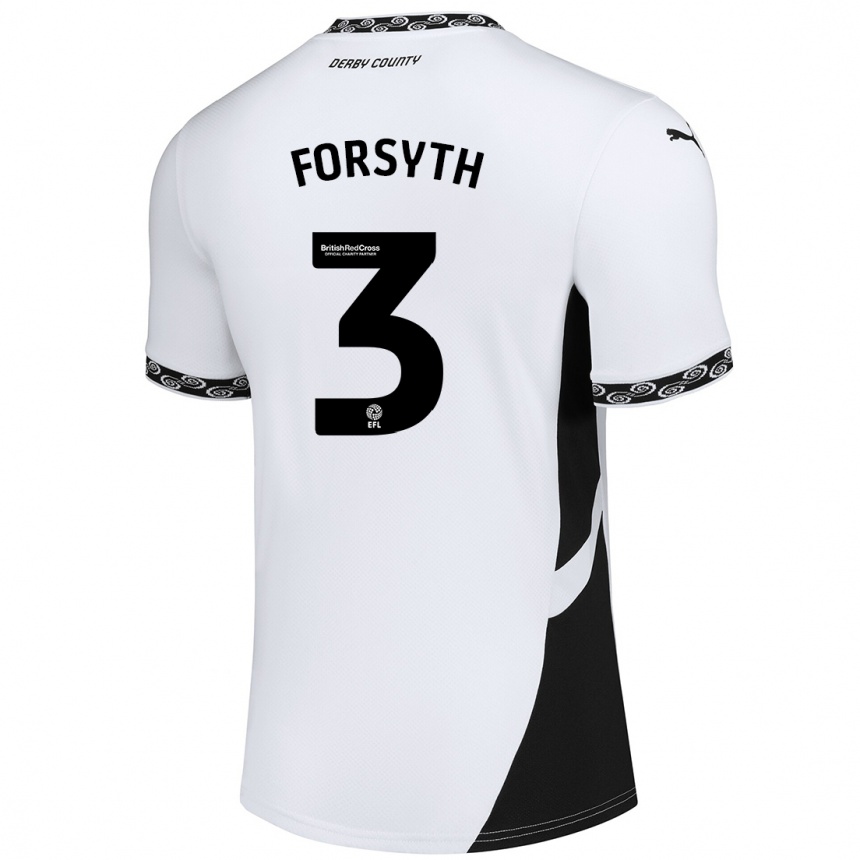 Kids Football Craig Forsyth #3 White Black Home Jersey 2024/25 T-Shirt Uk