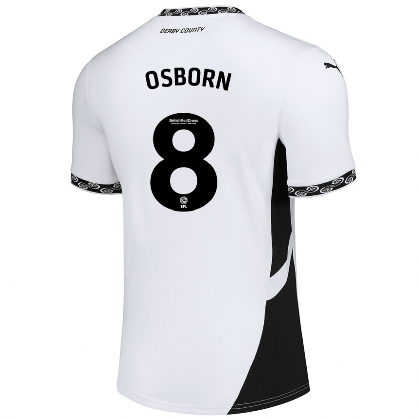 Kids Football Ben Osborn #8 White Black Home Jersey 2024/25 T-Shirt Uk