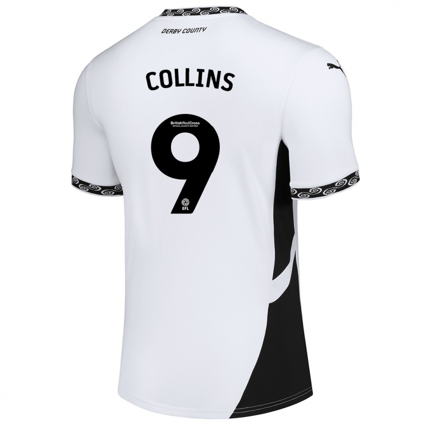 Kids Football James Collins #9 White Black Home Jersey 2024/25 T-Shirt Uk