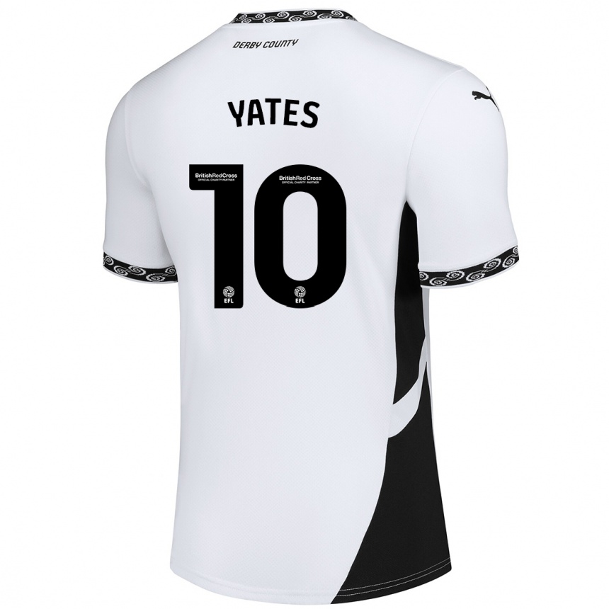 Kids Football Jerry Yates #10 White Black Home Jersey 2024/25 T-Shirt Uk