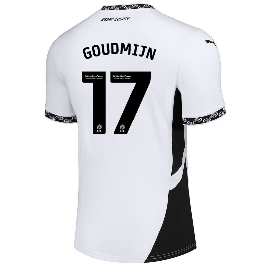 Kids Football Kenzo Goudmijn #17 White Black Home Jersey 2024/25 T-Shirt Uk