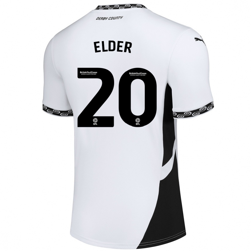 Kids Football Callum Elder #20 White Black Home Jersey 2024/25 T-Shirt Uk