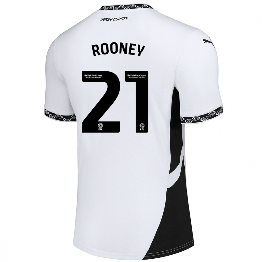 Kids Football Jake Rooney #21 White Black Home Jersey 2024/25 T-Shirt Uk