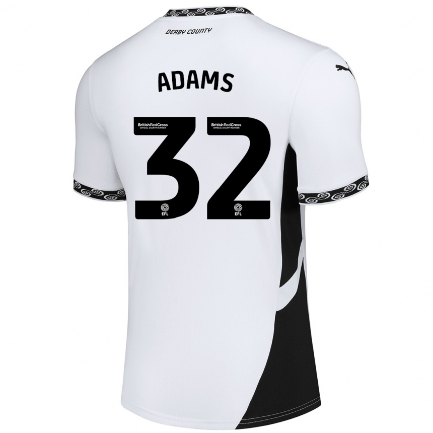 Kids Football Ebou Adams #32 White Black Home Jersey 2024/25 T-Shirt Uk