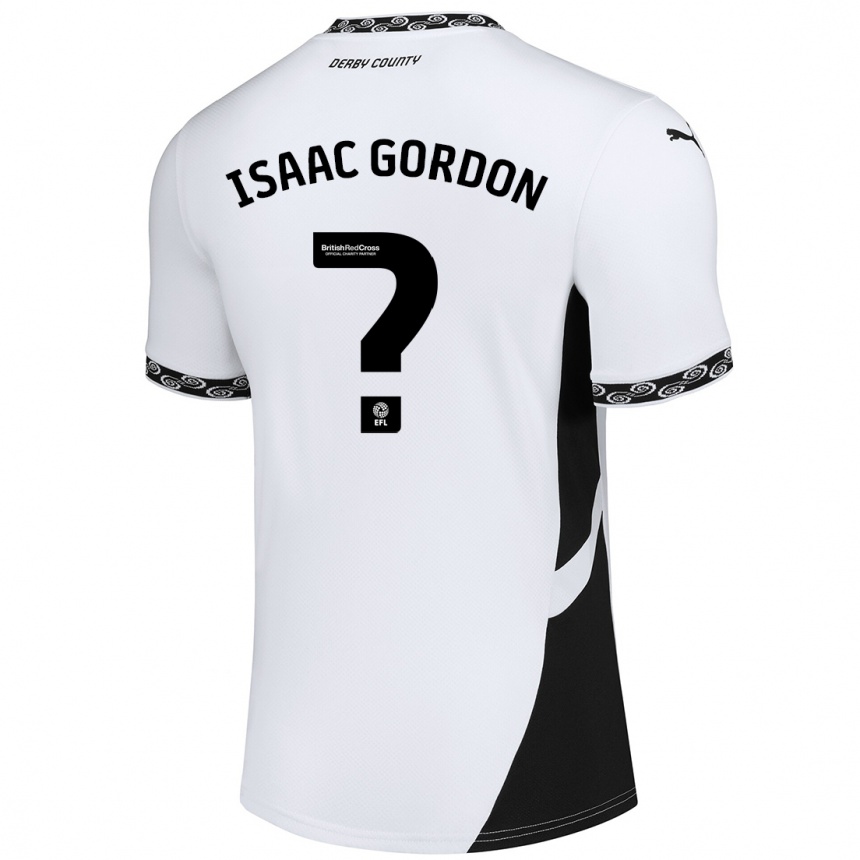 Kids Football Isaac Gordon #0 White Black Home Jersey 2024/25 T-Shirt Uk