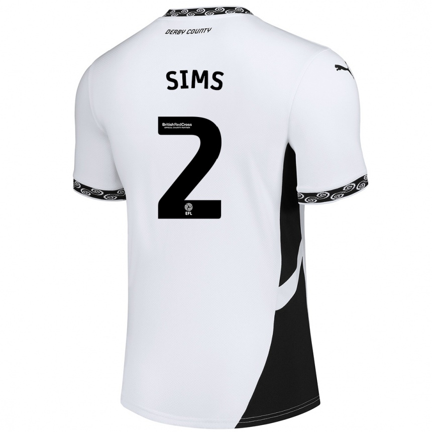 Kids Football Amy Sims #2 White Black Home Jersey 2024/25 T-Shirt Uk