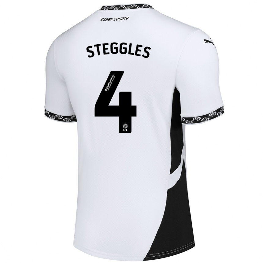 Kids Football Charlotte Steggles #4 White Black Home Jersey 2024/25 T-Shirt Uk