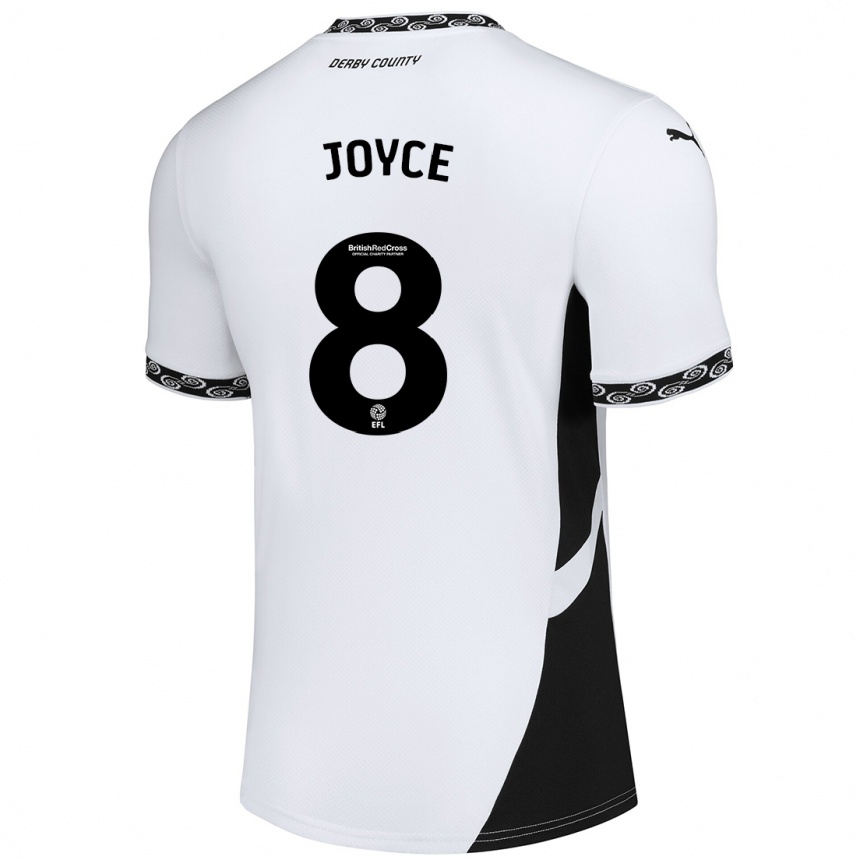 Kids Football Emily Joyce #8 White Black Home Jersey 2024/25 T-Shirt Uk