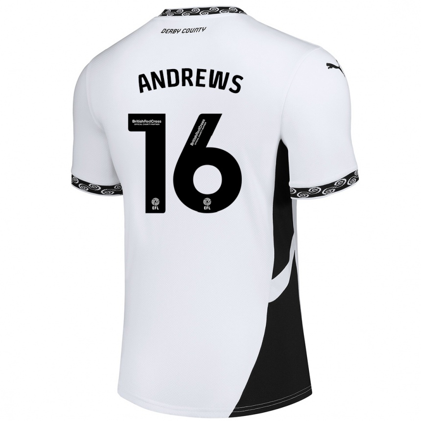 Kids Football Marli Rhodes-Andrews #16 White Black Home Jersey 2024/25 T-Shirt Uk