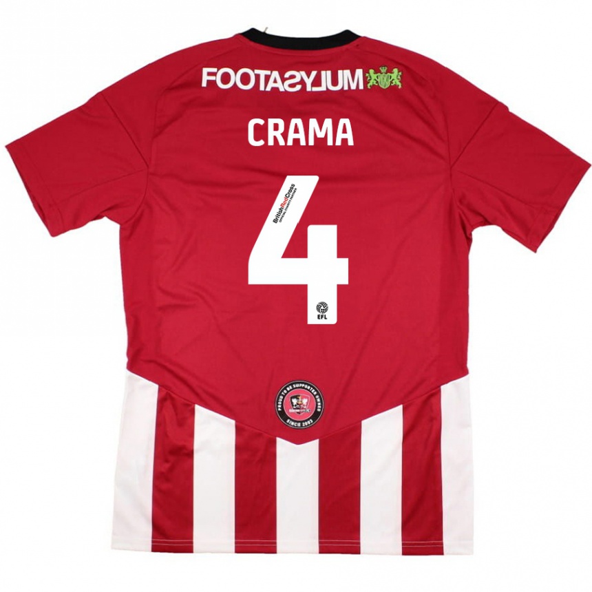 Kids Football Tristan Crama #4 Red White Home Jersey 2024/25 T-Shirt Uk