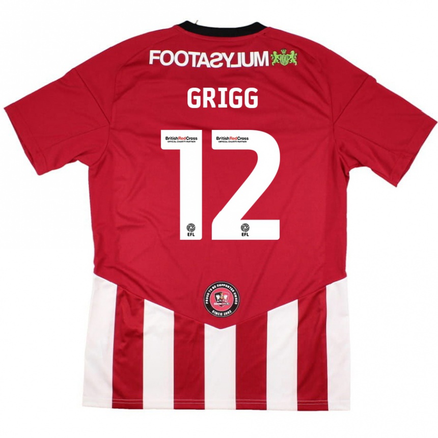 Kids Football Katie Grigg #12 Red White Home Jersey 2024/25 T-Shirt Uk