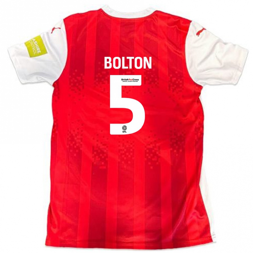 Kids Football James Bolton #5 Red White Home Jersey 2024/25 T-Shirt Uk