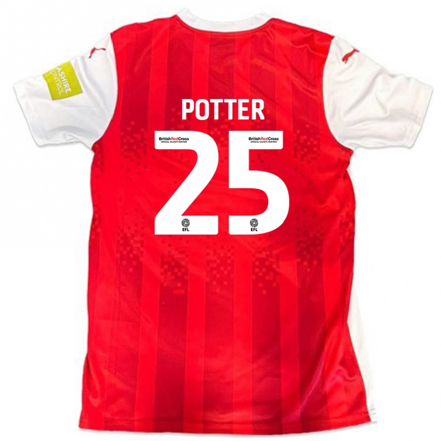 Kids Football Finley Potter #25 Red White Home Jersey 2024/25 T-Shirt Uk