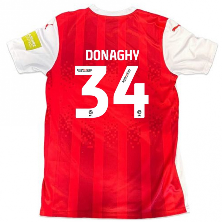 Kids Football Tom Donaghy #34 Red White Home Jersey 2024/25 T-Shirt Uk