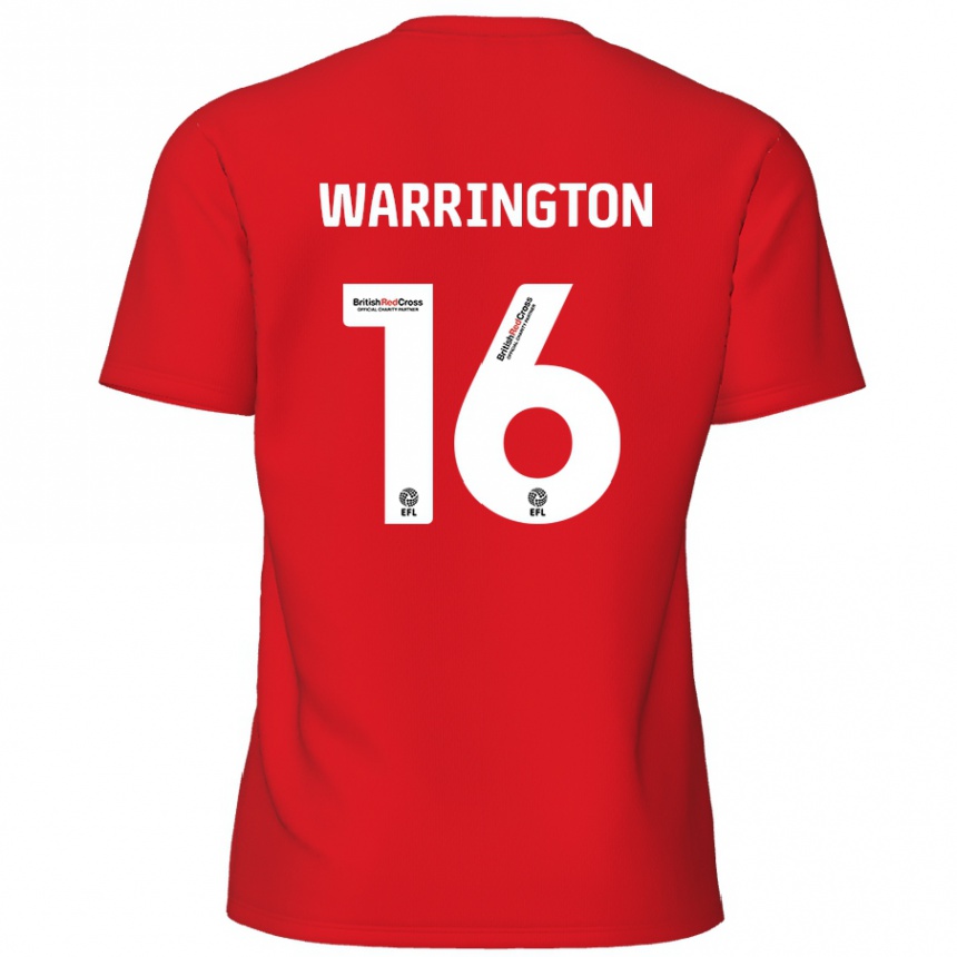 Kids Football Lewis Warrington #16 Red Home Jersey 2024/25 T-Shirt Uk