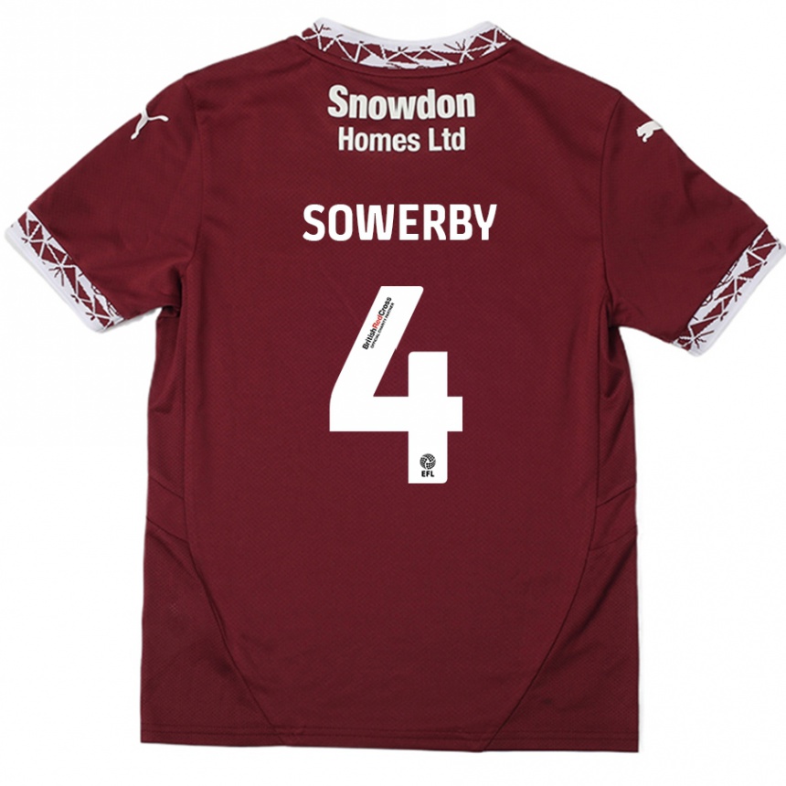 Kids Football Jack Sowerby #4 Burgundy Home Jersey 2024/25 T-Shirt Uk