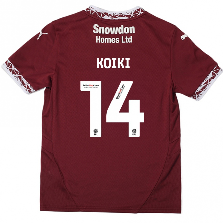 Kids Football Ali Koiki #14 Burgundy Home Jersey 2024/25 T-Shirt Uk