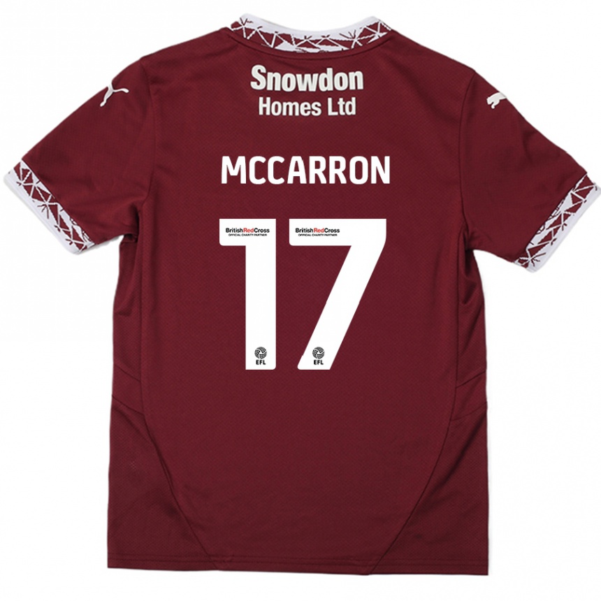 Kids Football Liam Mccarron #17 Burgundy Home Jersey 2024/25 T-Shirt Uk