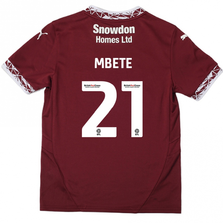 Kids Football Luke Mbete #21 Burgundy Home Jersey 2024/25 T-Shirt Uk