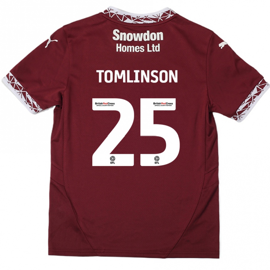 Kids Football Josh Tomlinson #25 Burgundy Home Jersey 2024/25 T-Shirt Uk