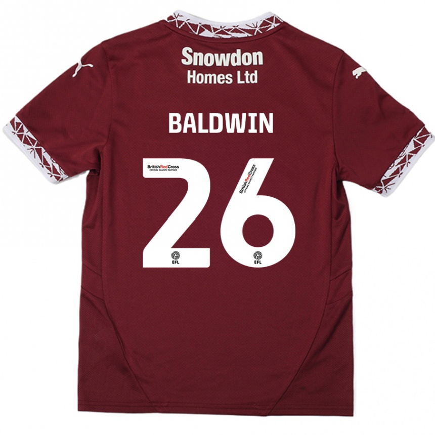 Kids Football Jack Baldwin #26 Burgundy Home Jersey 2024/25 T-Shirt Uk