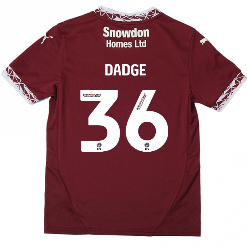 Kids Football James Dadge #36 Burgundy Home Jersey 2024/25 T-Shirt Uk