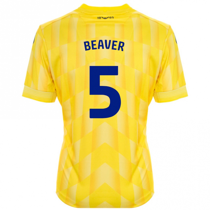 Kids Football Catherine Beaver #5 Yellow Home Jersey 2024/25 T-Shirt Uk