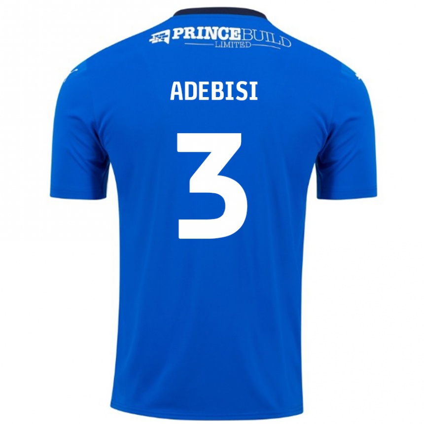 Kids Football Rio Adebisi #3 Blue White Home Jersey 2024/25 T-Shirt Uk