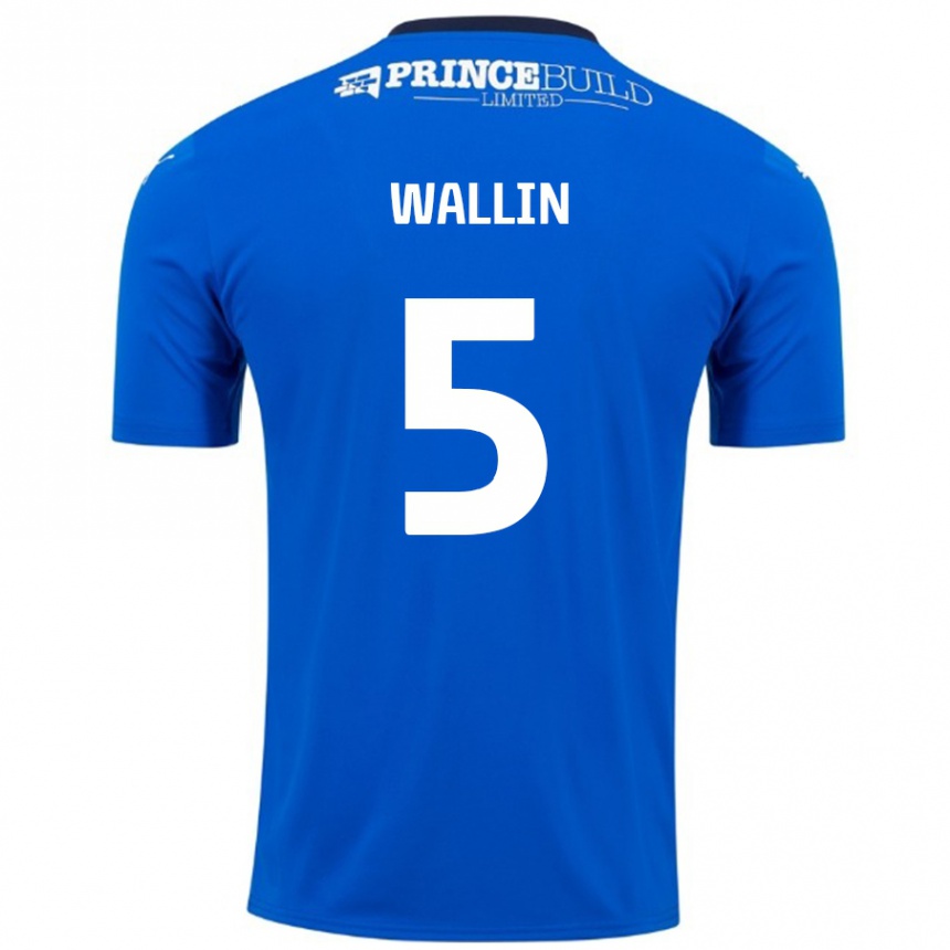 Kids Football Oscar Wallin #5 Blue White Home Jersey 2024/25 T-Shirt Uk