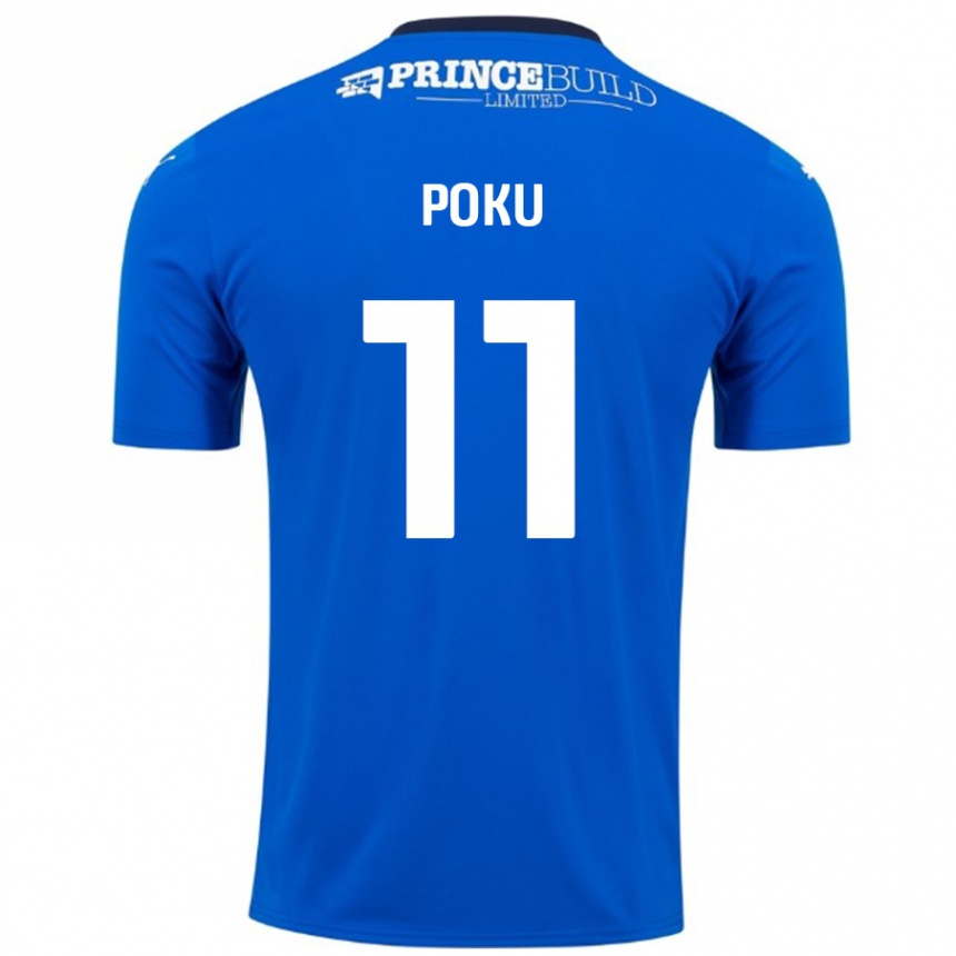 Kids Football Kwame Poku #11 Blue White Home Jersey 2024/25 T-Shirt Uk