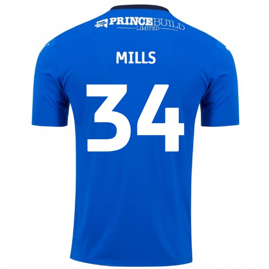 Kids Football Harley Mills #34 Blue White Home Jersey 2024/25 T-Shirt Uk