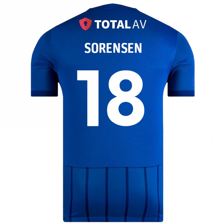 Kids Football Elias Sørensen #18 Blue Home Jersey 2024/25 T-Shirt Uk