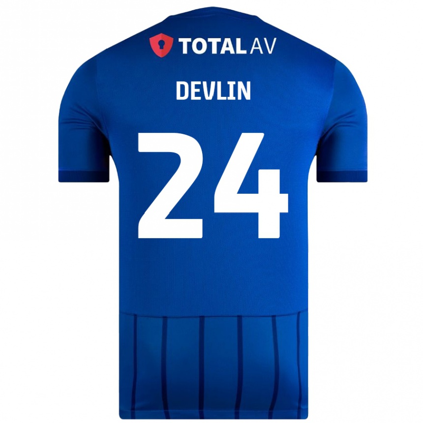 Kids Football Terry Devlin #24 Blue Home Jersey 2024/25 T-Shirt Uk