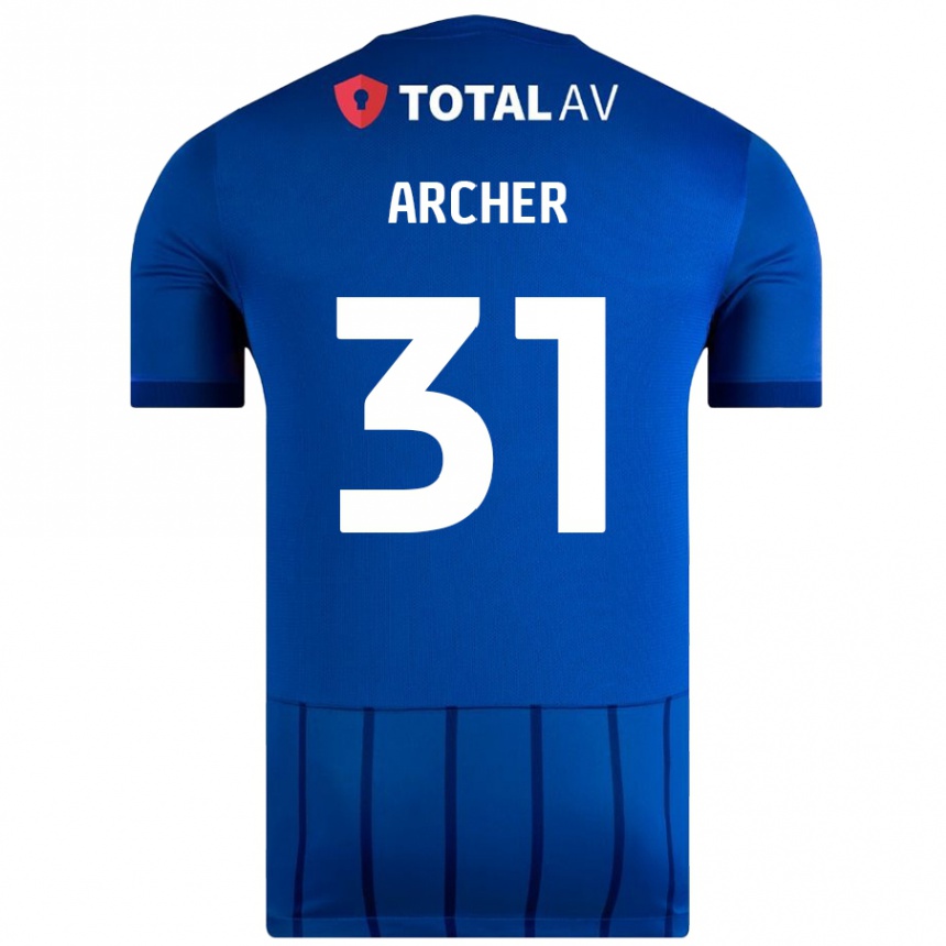 Kids Football Jordan Archer #31 Blue Home Jersey 2024/25 T-Shirt Uk