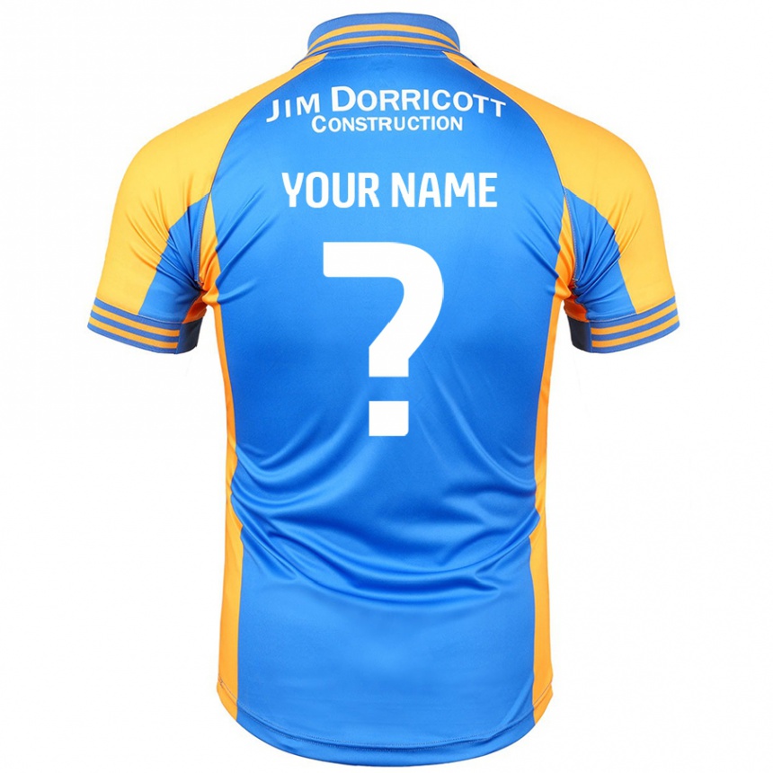 Kids Football Your Name #0 Blue Amber Home Jersey 2024/25 T-Shirt Uk