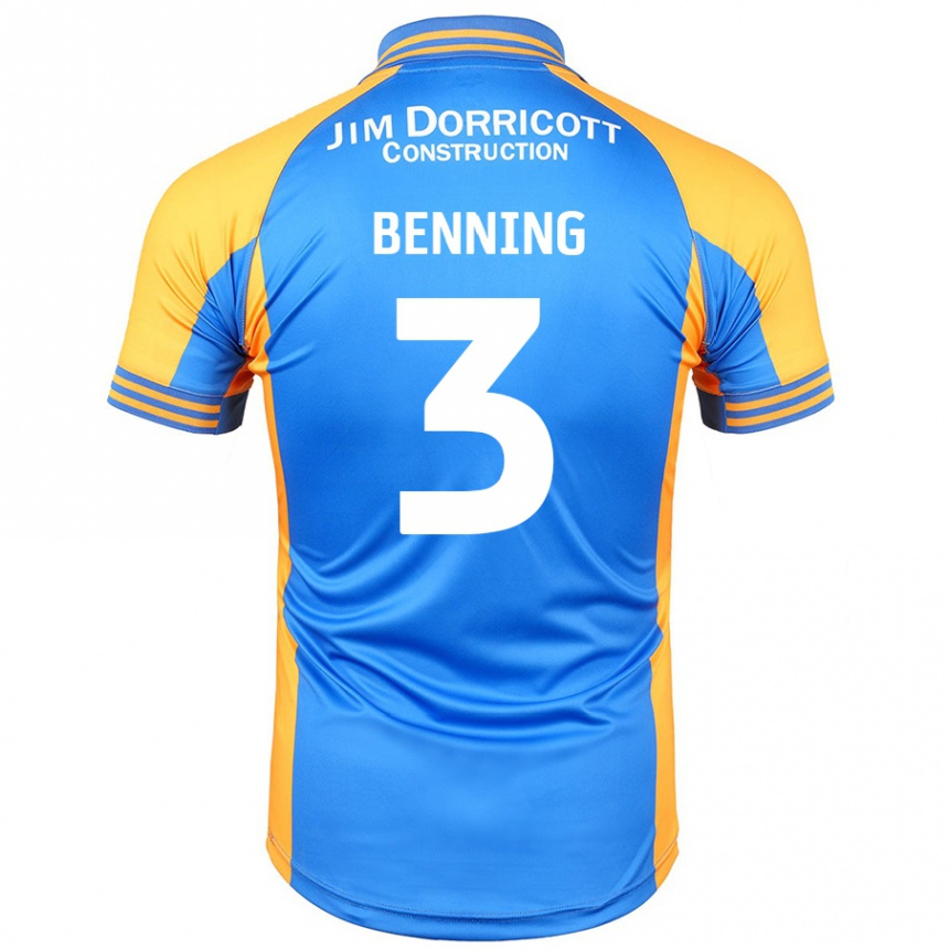 Kids Football Mal Benning #3 Blue Amber Home Jersey 2024/25 T-Shirt Uk