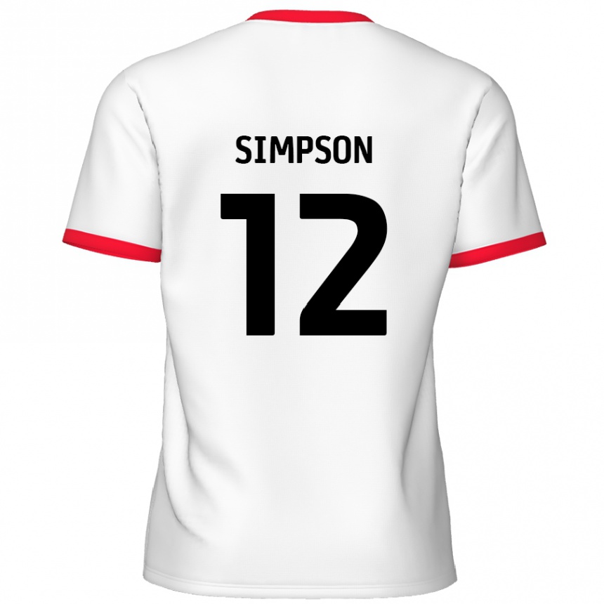 Kids Football Tyreece Simpson #12 White Red Home Jersey 2024/25 T-Shirt Uk